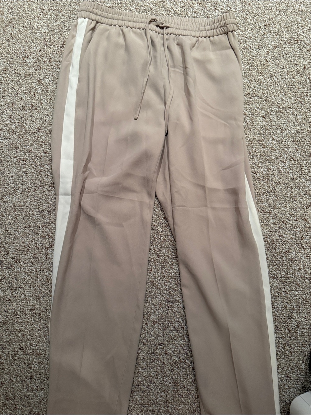 Express Women's Taupe Track Trousers with White Side Stripe